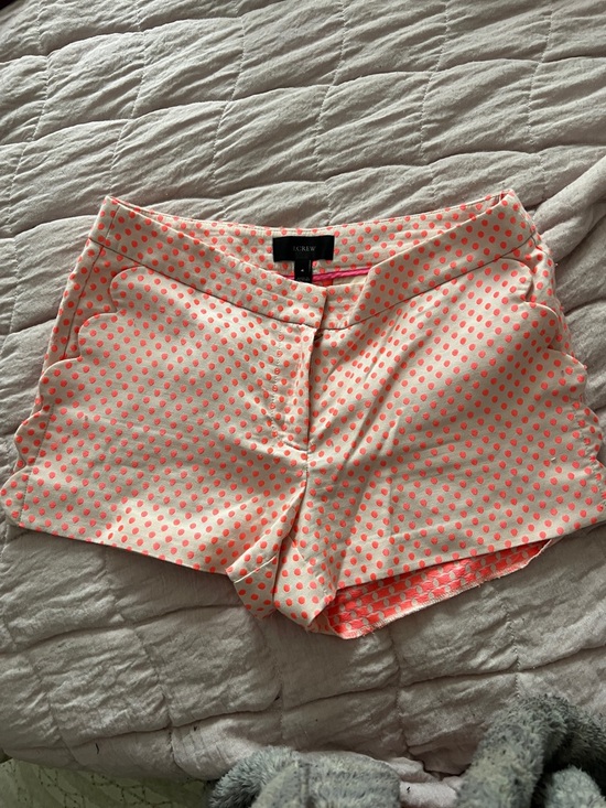 J. Crew Pants - J. Crew Cream Shorts with Coral Polka Dots and Scalloped Side